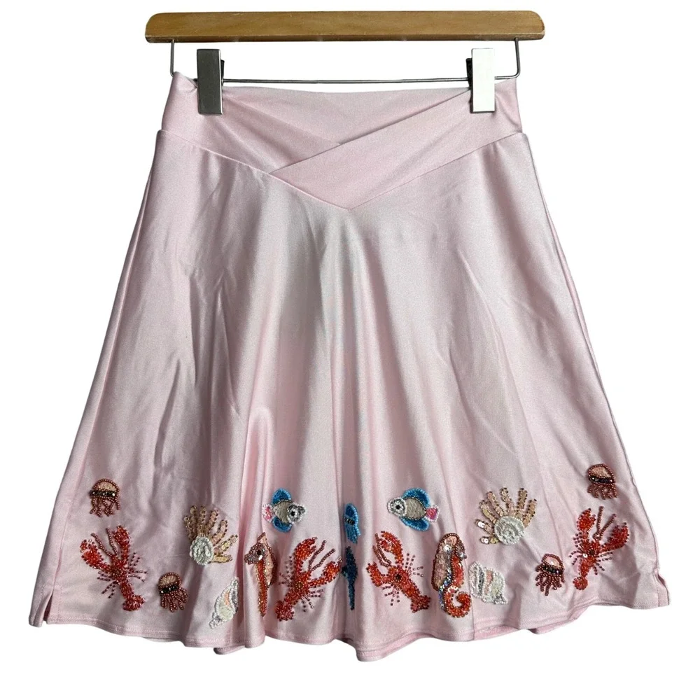 Her Pony the Label Under The Sea Beaded Mini Skirt Pink Lobster Seahorse 10‎ NWT